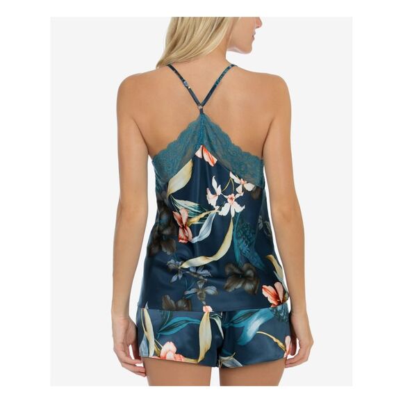 LINEA DONATELLA Womens Teal Lace Trim Cami Top and Shorts Satin Pajamas XL - Picture 2 of 3